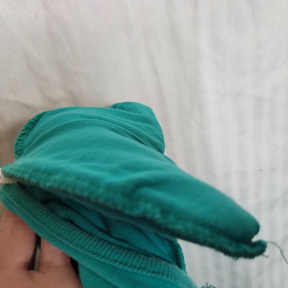 Vintage 80s Button Up Crop Top Short Sleeve Shirt Teal Green Shoulder Pads Large - Picture 9 of 10